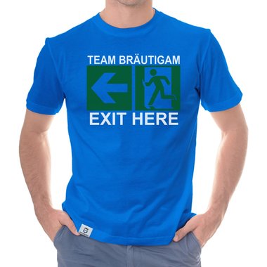 Herren JGA T-Shirt - Team Brutigam - Exit here dunkelblau-weiss S