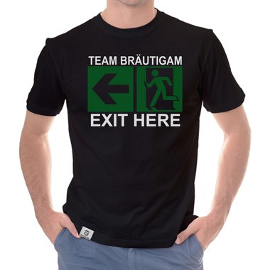 Herren JGA T-Shirt - Team Brutigam - Exit here dunkelblau-weiss S