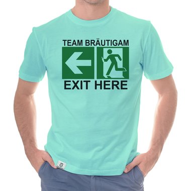 Herren JGA T-Shirt - Team Brutigam - Exit here dunkelblau-weiss S