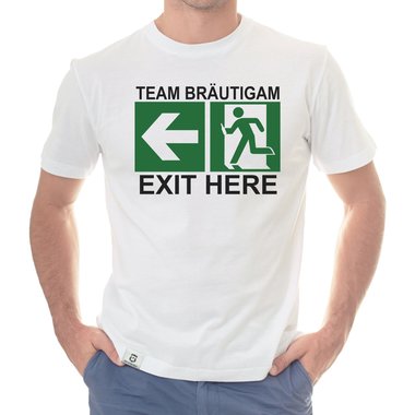 Herren JGA T-Shirt - Team Brutigam - Exit here dunkelblau-weiss S