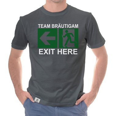 Herren JGA T-Shirt - Team Brutigam - Exit here dunkelblau-weiss S