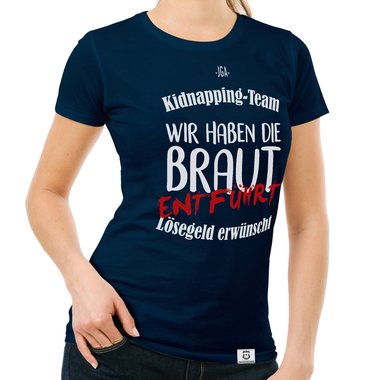 Damen T-Shirt - JGA Kidnapping Team dunkelblau-weiss S