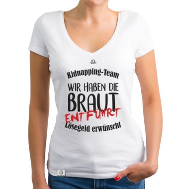 Damen T-Shirt V-Ausschnitt - JGA Kidnapping Team weiss-schwarz XXL