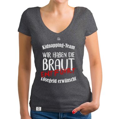 Damen T-Shirt V-Ausschnitt - JGA Kidnapping Team weiss-schwarz XXL