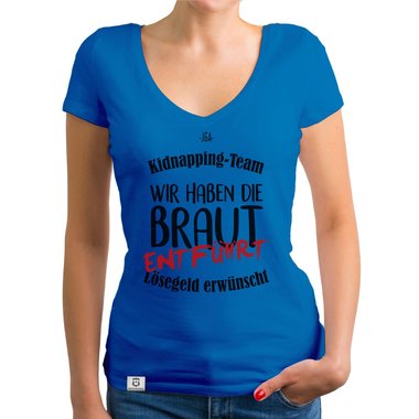 Damen T-Shirt V-Ausschnitt - JGA Kidnapping Team weiss-schwarz XXL