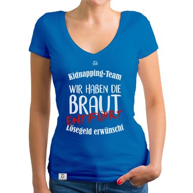 Damen T-Shirt V-Ausschnitt - JGA Kidnapping Team weiss-schwarz XXL