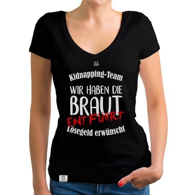 Damen T-Shirt V-Ausschnitt - JGA Kidnapping Team weiss-schwarz XXL