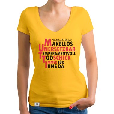 Damen T-Shirt V-Ausschnitt - MUTTI weiss-schwarz XXL