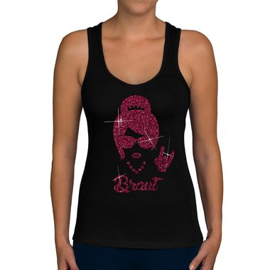 Damen JGA Tank Top - Braut Rock N`Roll hellgrau-fuchsia XS