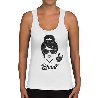 Damen JGA Tank Top - Braut Rock N`Roll weiss-schwarzglitzer XXL