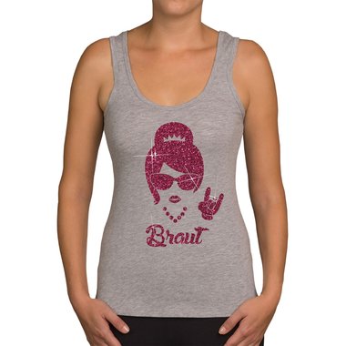 Damen JGA Tank Top - Braut Rock N`Roll weiss-schwarzglitzer XXL