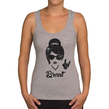 Damen JGA Tank Top - Braut Rock N`Roll weiss-schwarzglitzer XXL