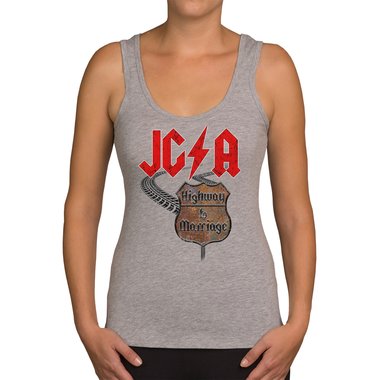 Damen JGA Tank Top - Highway to Marriage hellgrau-rot XS