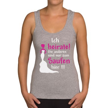 Damen JGA Tank Top - Ich heirate - die anderen Saufen hellgrau-fuchsia XS