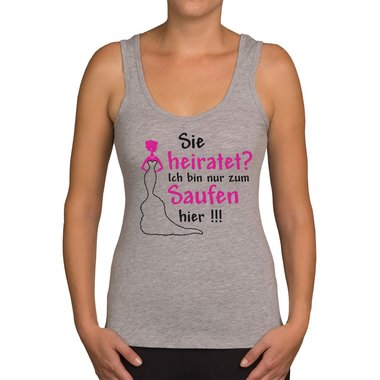 Damen JGA Tank Top - Sie heiratet - Ich Saufe! hellgrau-fuchsia XS