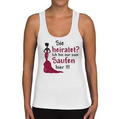 Damen JGA Tank Top - Sie heiratet - Ich Saufe! hellgrau-fuchsia XS