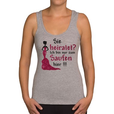 Damen JGA Tank Top - Sie heiratet - Ich Saufe! hellgrau-fuchsia XS