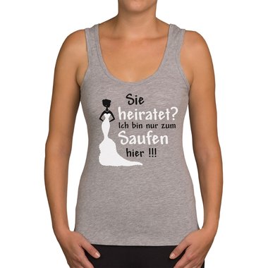 Damen JGA Tank Top - Sie heiratet - Ich Saufe! hellgrau-fuchsia XS