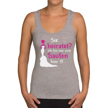 Damen JGA Tank Top - Sie heiratet - Ich Saufe! hellgrau-fuchsia XS