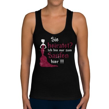 Damen JGA Tank Top - Sie heiratet - Ich Saufe! weiss-pinkglitzer XXL