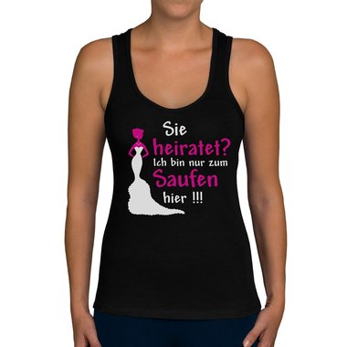 Damen JGA Tank Top - Sie heiratet - Ich Saufe! weiss-pinkglitzer XXL