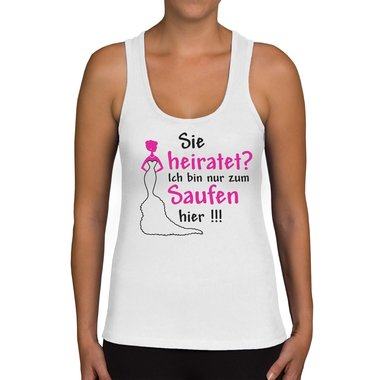 Damen JGA Tank Top - Sie heiratet - Ich Saufe! weiss-pinkglitzer XXL