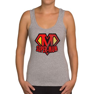 Damen Tank Top - Super Mum hellgrau-rot XS