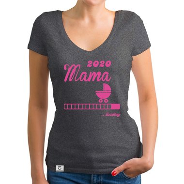 Damen T-Shirt V-Ausschnitt - Mama 2020 loading dunkelgrau-fuchsia XS