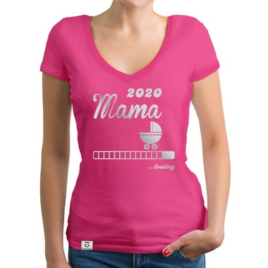 Damen T-Shirt V-Ausschnitt - Mama 2020 loading dunkelgrau-fuchsia XS