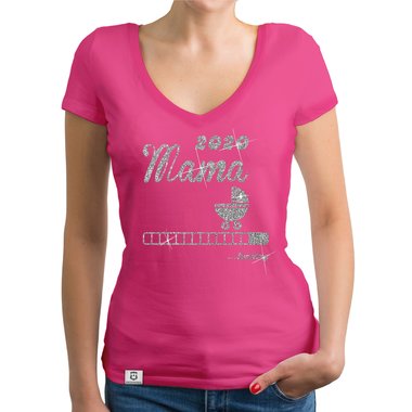 Damen T-Shirt V-Ausschnitt - Mama 2020 loading dunkelgrau-fuchsia XS