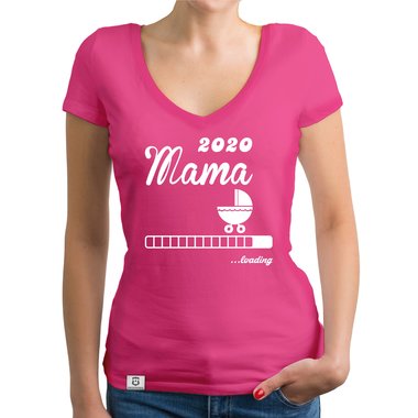 Damen T-Shirt V-Ausschnitt - Mama 2020 loading dunkelgrau-fuchsia XS