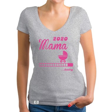 Damen T-Shirt V-Ausschnitt - Mama 2020 loading dunkelgrau-fuchsia XS