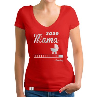 Damen T-Shirt V-Ausschnitt - Mama 2020 loading dunkelgrau-fuchsia XS