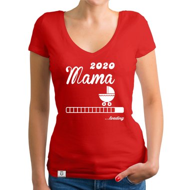 Damen T-Shirt V-Ausschnitt - Mama 2020 loading dunkelgrau-fuchsia XS