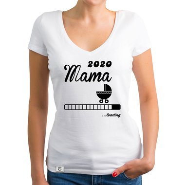 Damen T-Shirt V-Ausschnitt - Mama 2020 loading dunkelgrau-fuchsia XS