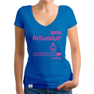 Damen T-Shirt V-Ausschnitt - Schwester 2020 loading dunkelgrau-fuchsia XS