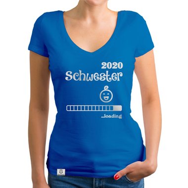 Damen T-Shirt V-Ausschnitt - Schwester 2020 loading dunkelgrau-fuchsia XS