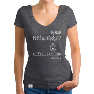 Damen T-Shirt V-Ausschnitt - Schwester 2020 loading dunkelgrau-fuchsia XS