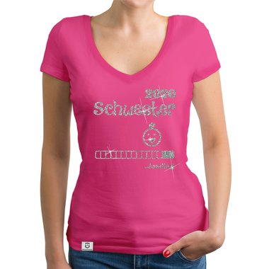 Damen T-Shirt V-Ausschnitt - Schwester 2020 loading dunkelgrau-fuchsia XS