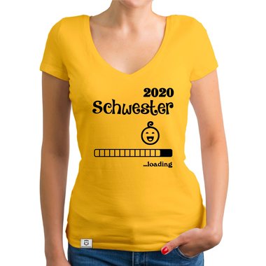 Damen T-Shirt V-Ausschnitt - Schwester 2020 loading dunkelgrau-fuchsia XS