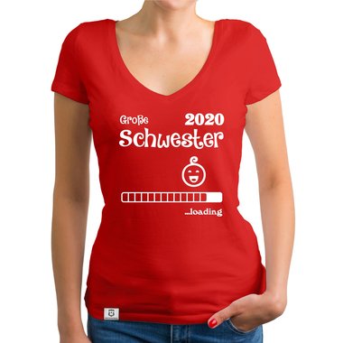 Damen T-Shirt V-Ausschnitt - Groe Schwester 2020 loading dunkelgrau-fuchsia XS