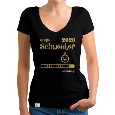 Damen T-Shirt V-Ausschnitt - Groe Schwester 2020 loading dunkelgrau-fuchsia XS