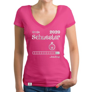 Damen T-Shirt V-Ausschnitt - Groe Schwester 2020 loading dunkelgrau-fuchsia XS