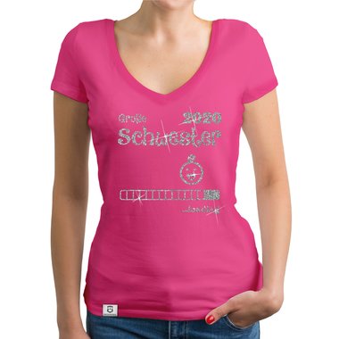 Damen T-Shirt V-Ausschnitt - Groe Schwester 2020 loading dunkelgrau-fuchsia XS