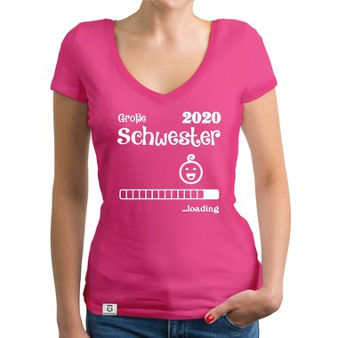 Damen T-Shirt V-Ausschnitt - Groe Schwester 2020 loading dunkelgrau-fuchsia XS