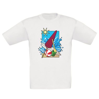 Kinder T-Shirt - Beach Vibes weiss-schwarz 152-164