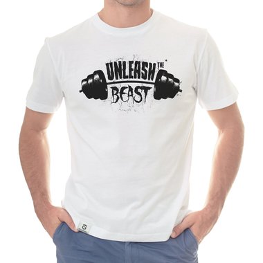 Herren T-Shirt - Unleash the Beast weiss-schwarz 5XL