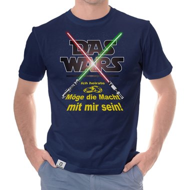 Herren JGA T-Shirt - Das Wars - Ich heirate - Lichtschwert dunkelblau-gelb S