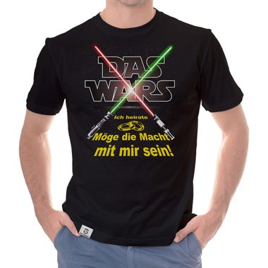 Herren JGA T-Shirt - Das Wars - Ich heirate - Lichtschwert dunkelblau-gelb S