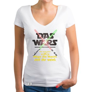 Damen JGA T-Shirt V-Ausschnitt - Das Wars - Mge die Macht mit ihr sein weiss-gelb XXL